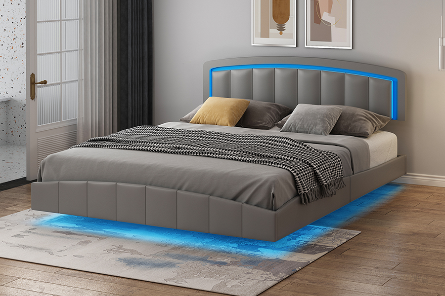 4468-1 Tapicerowana rama łóżka pływającego LED