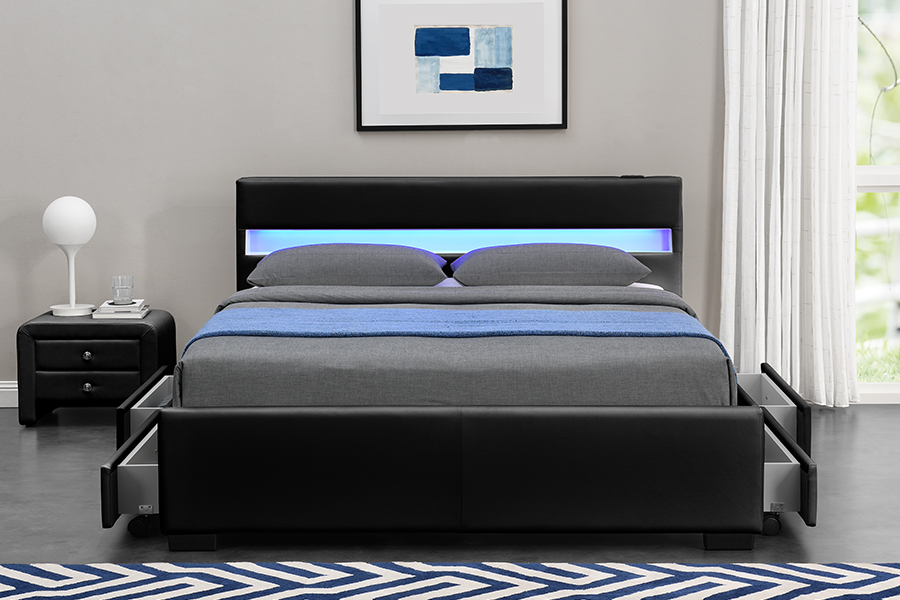 1894-1DS Głośnik Bluetooth Tapicerowana rama łóżka do przechowywania materiałów audiowizualnych