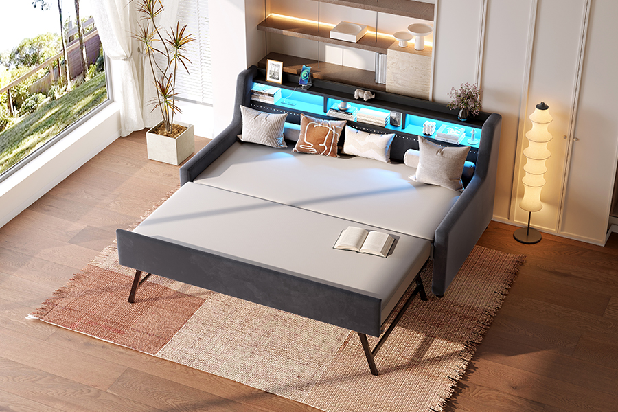 4857-1U Wysuwana rozkładana sofa z miękkiego aksamitu