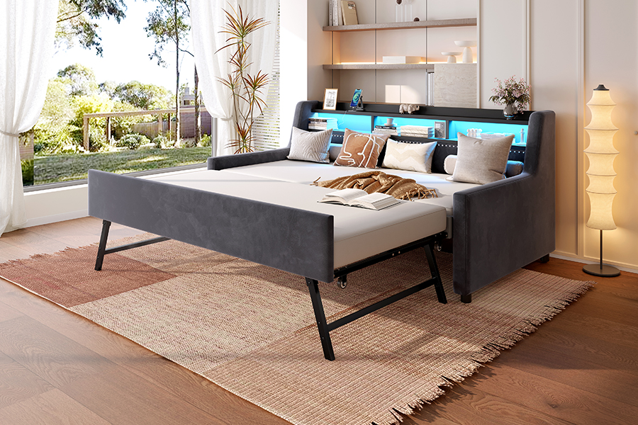 4857-1U Wysuwana rozkładana sofa z miękkiego aksamitu