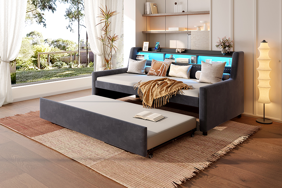 4857-1U Wysuwana rozkładana sofa z miękkiego aksamitu