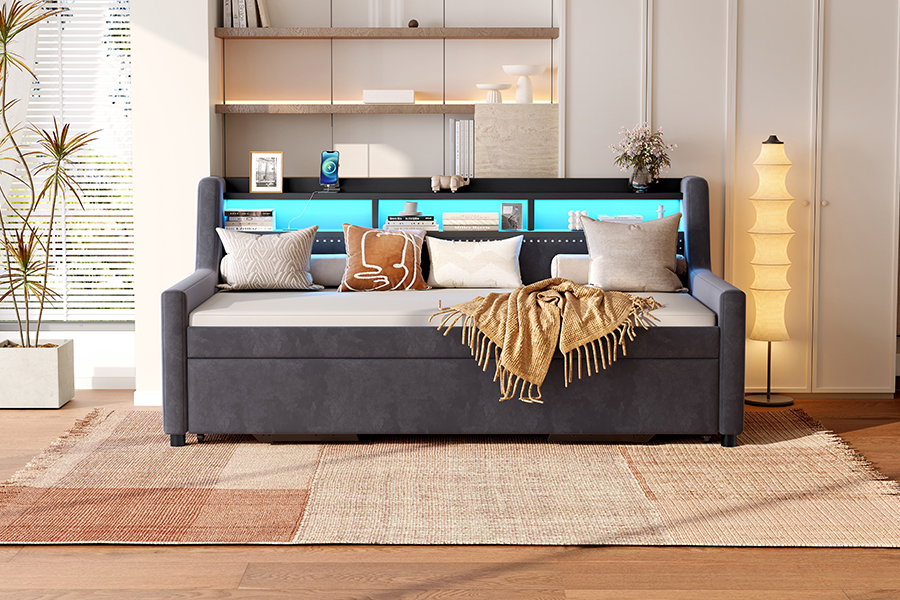 4857-1U Wysuwana rozkładana sofa z miękkiego aksamitu