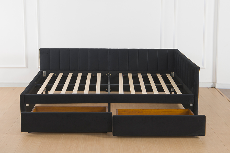 4856D Aksamitna rozkładana sofa z miejscem do przechowywania do małych pomieszczeń