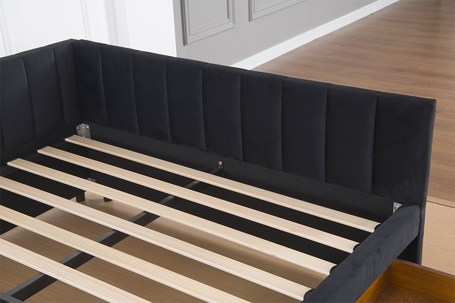 4856D Aksamitna rozkładana sofa z miejscem do przechowywania do małych pomieszczeń