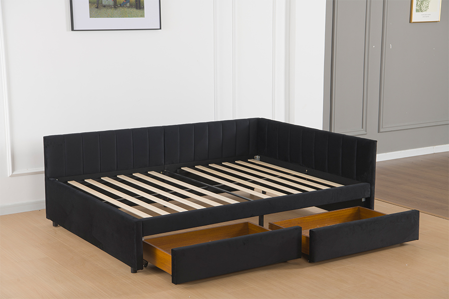 4856D Aksamitna rozkładana sofa z miejscem do przechowywania do małych pomieszczeń