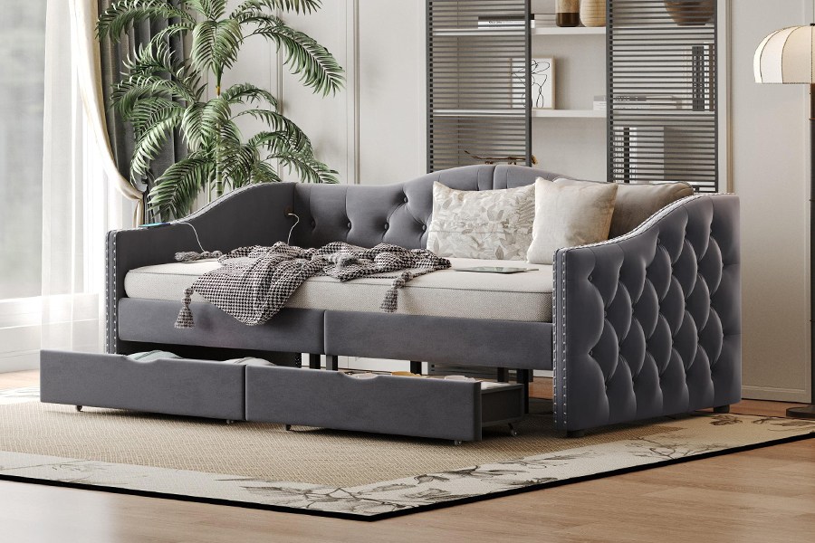 N13 Europejska nowoczesna szara aksamitna poduszka do przechowywania Sofa rozkładana