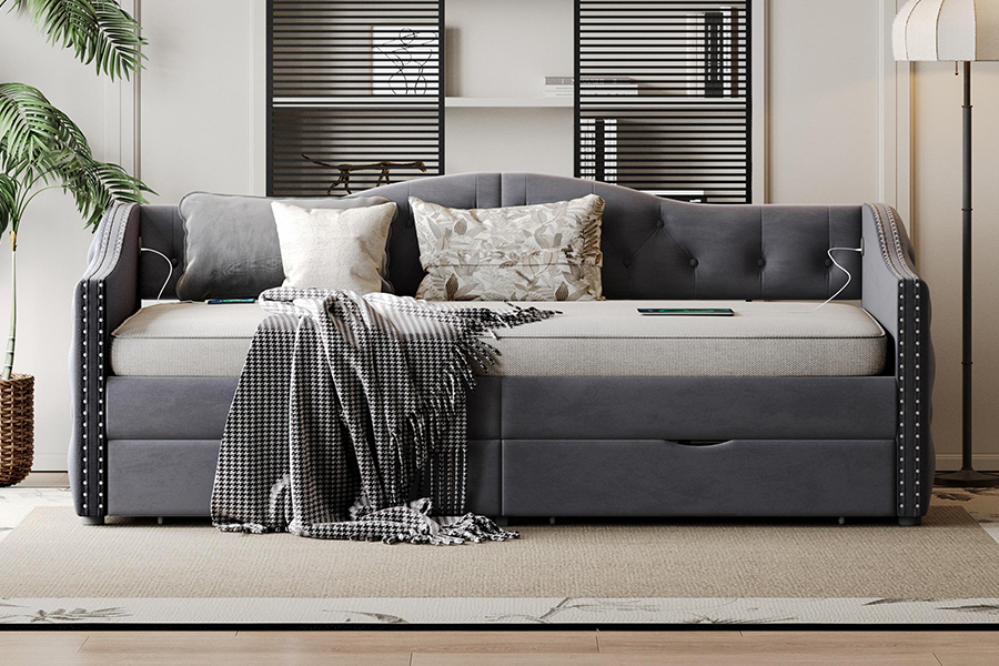 N13 Europejska nowoczesna szara aksamitna poduszka do przechowywania Sofa rozkładana