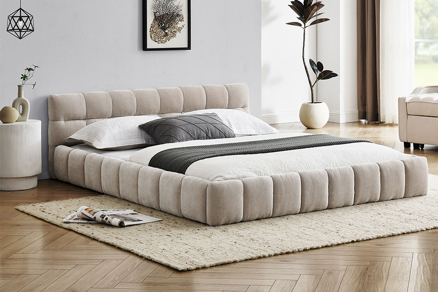 N11 Nowoczesny kwadratowy design Wygodna i regulowana tapicerowana rama łóżka
