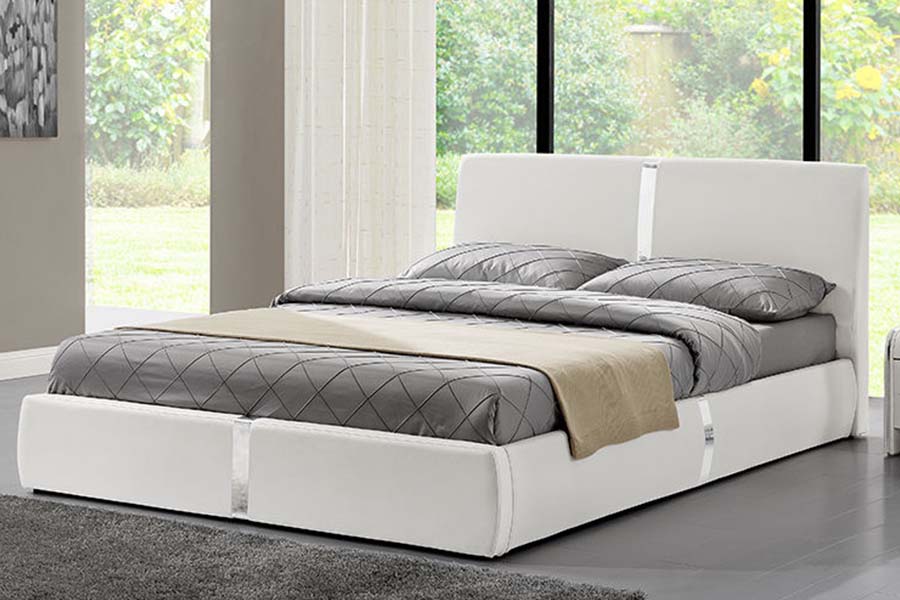 Łóżko tapicerowane z miękkiej skóry 1859 z solidną drewnianą ramą