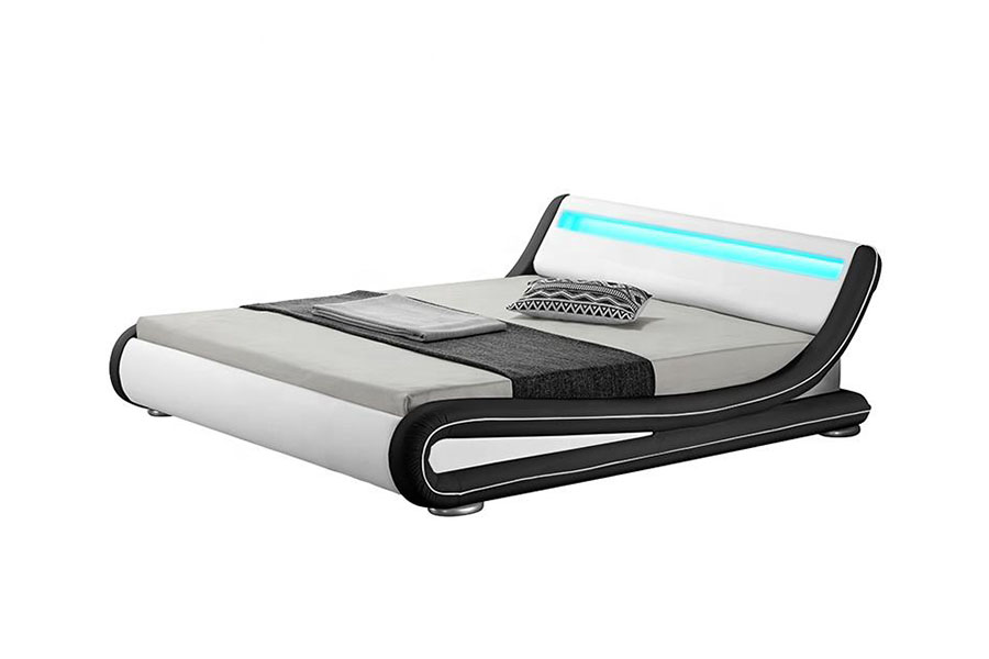 1137-1 Smart LED King Storage Rama łóżka tapicerowana skórą