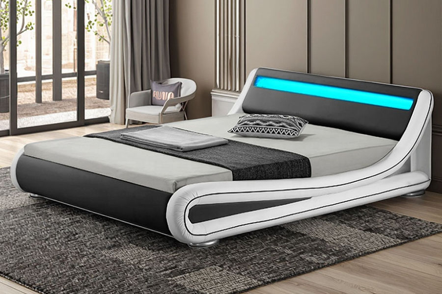 1137-1 Smart LED King Storage Rama łóżka tapicerowana skórą