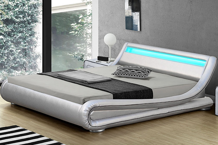 1137-1 Smart LED King Storage Rama łóżka tapicerowana skórą