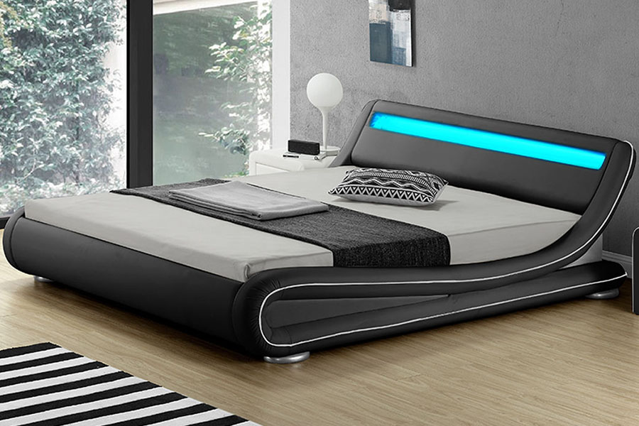 1137-1 Smart LED King Storage Rama łóżka tapicerowana skórą