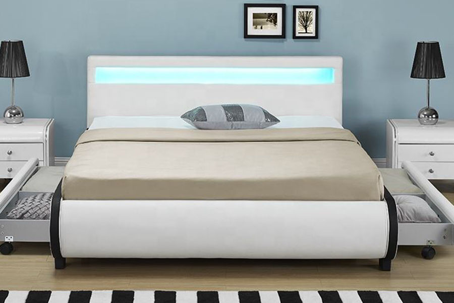 1135-1D LED Tapicerowana szuflada Łóżko ze skóry PU