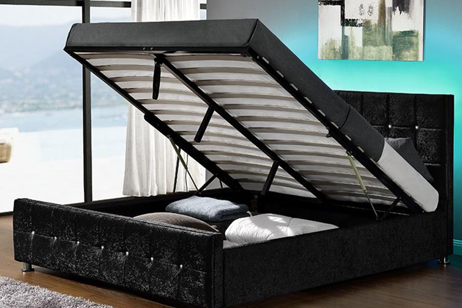 1149-1G Nowoczesne łóżko z podnośnikiem gazowym Chenille Velvet LED