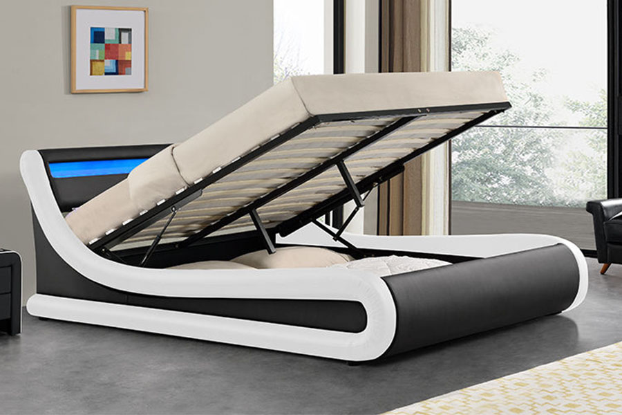1138G Rama łóżka z łóżkiem typu king-size otomana LED, tapicerowana skórą PU