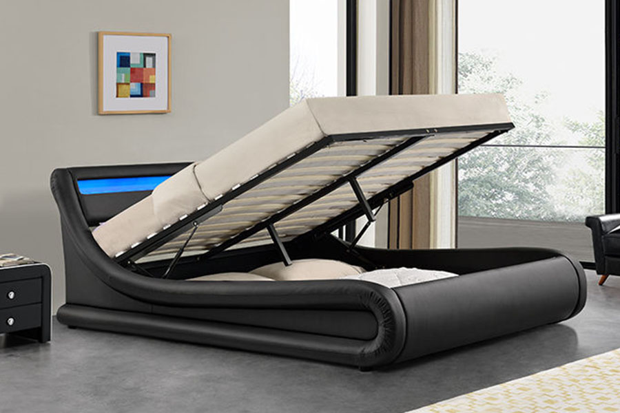 1138G Rama łóżka z łóżkiem typu king-size otomana LED, tapicerowana skórą PU