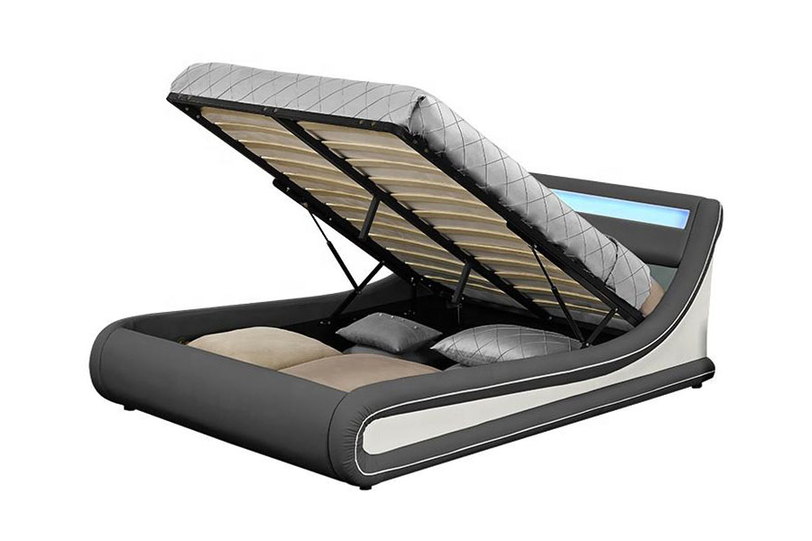 1138G Rama łóżka z łóżkiem typu king-size otomana LED, tapicerowana skórą PU