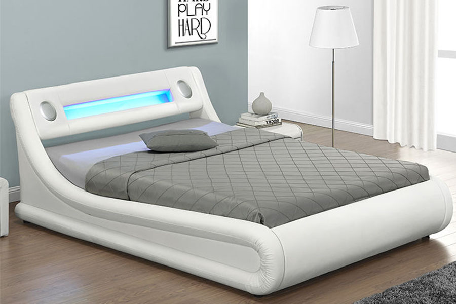 1138G Rama łóżka z łóżkiem typu king-size otomana LED, tapicerowana skórą PU