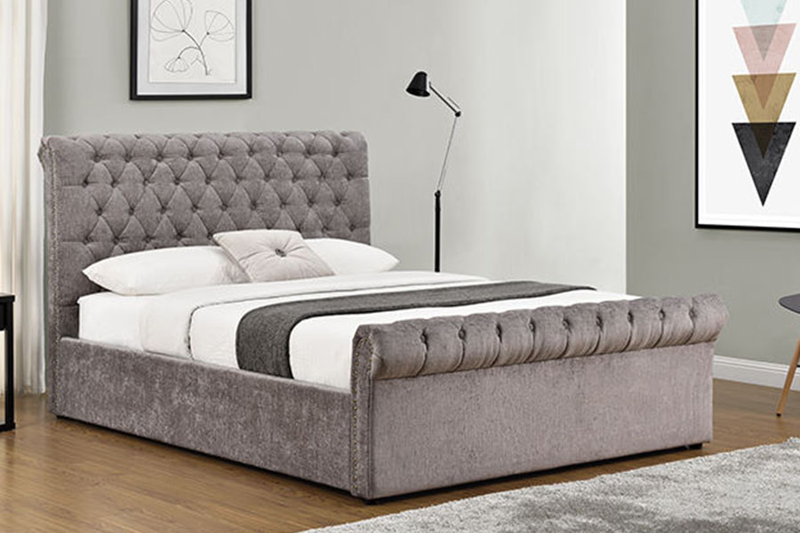 1208G Rama łóżka z miejscem do przechowywania Chesterfield Chenille-Velvet Sleigh