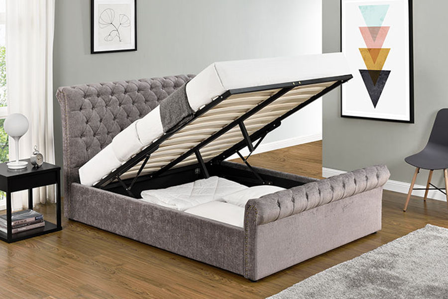1208G Rama łóżka z miejscem do przechowywania Chesterfield Chenille-Velvet Sleigh