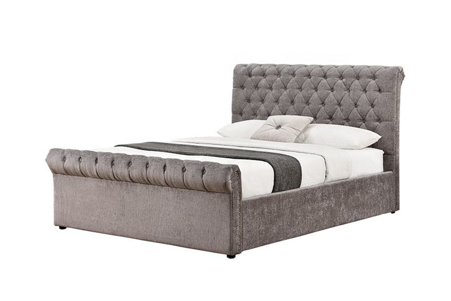 1208G Rama łóżka z miejscem do przechowywania Chesterfield Chenille-Velvet Sleigh