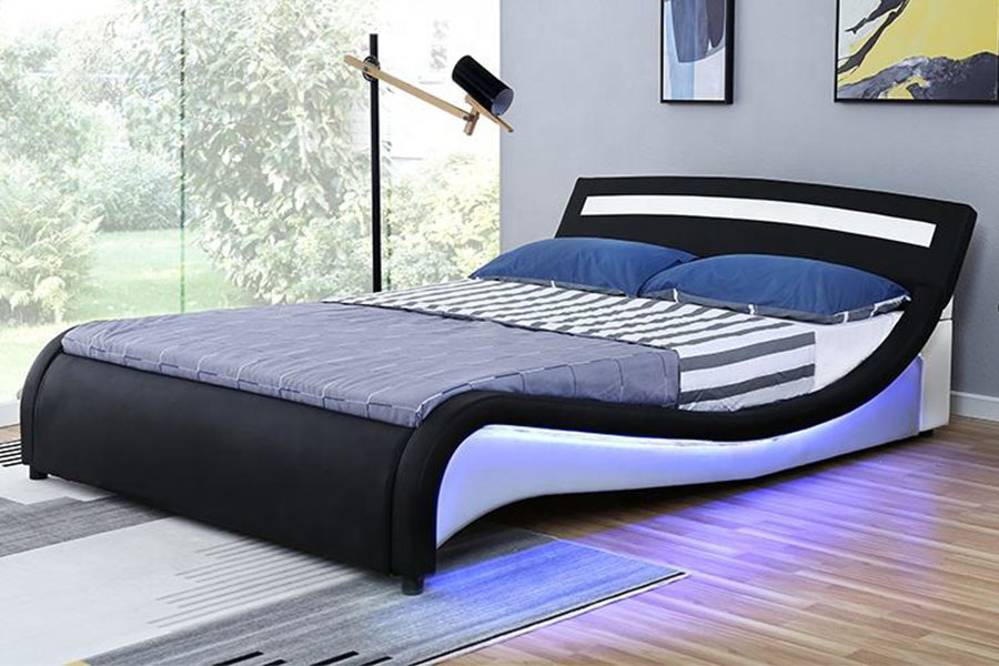 1188-1-2B Nowoczesna rama łóżka tapicerowana LED ze skóry PU